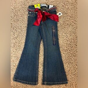 NWT GAP Kids Western Boot Cut Satin Red Bow Belt Stretch Jean Girls Size 5 Slim